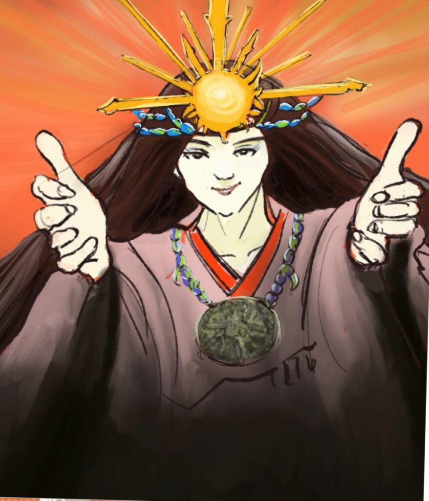 日本人の始祖と言われる天照大神を私流にイラストで描いてみました。