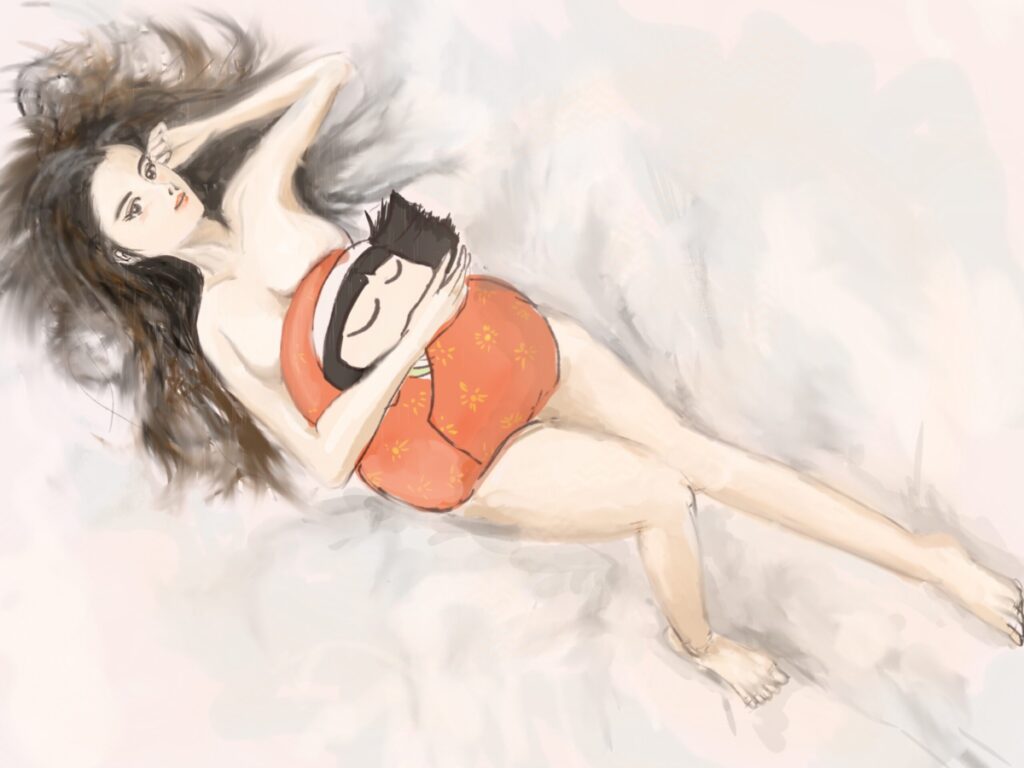 「夢の途中」女性裸婦イラスト作成
