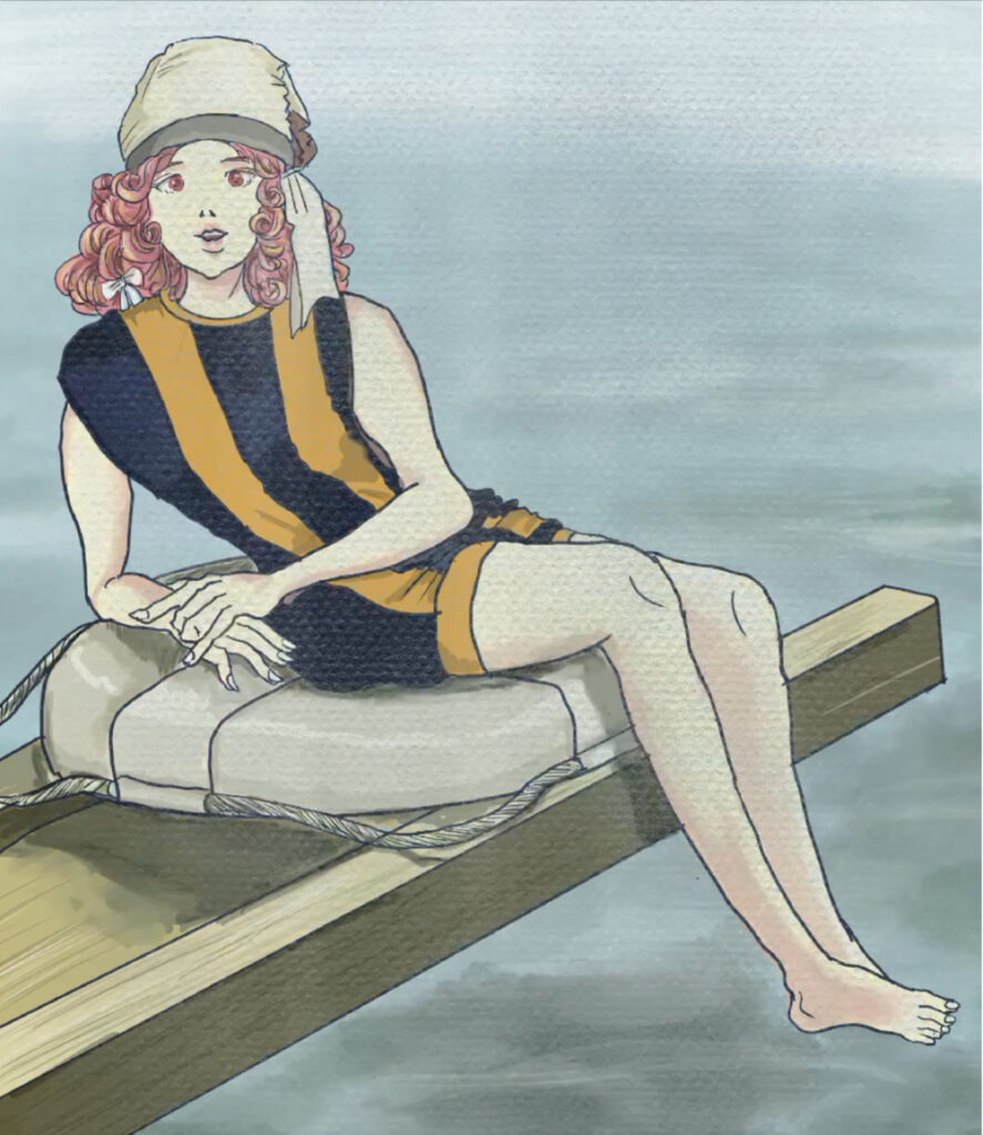 「大正浪漫」大正時代をイラストで再現。大正時代の水着を水着を描いてみた。