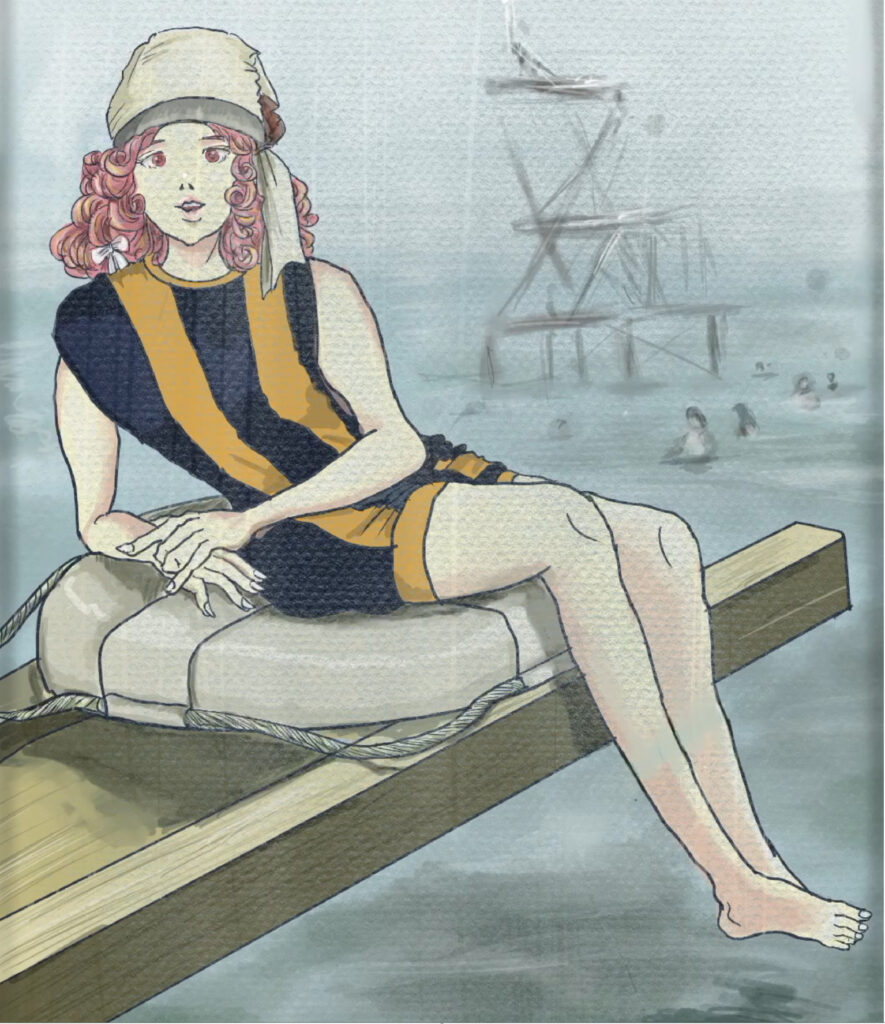 「大正浪漫」大正時代をイラストで再現。大正時代の水着を水着を描いてみた。