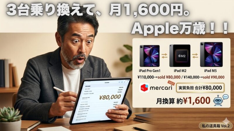 iPad Pro 3台乗り換え記録。Apple製品のリセールバリューと月1600円の実質コストを解説するアイキャッチ画像