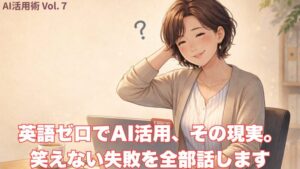 英語ゼロでAI活用する50代女性のイラスト・AI活用術第7回アイキャッチ