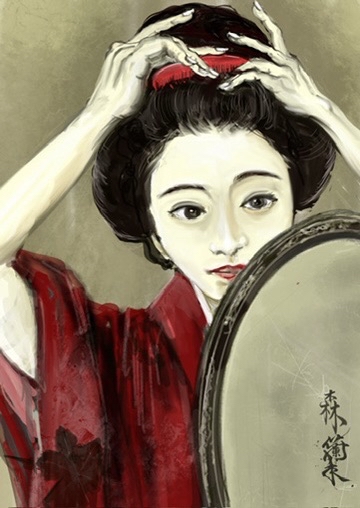 大正浪漫イラスト「櫛」完成作品 by Ran Mori