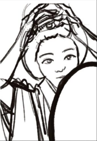 大正浪漫イラスト「櫛」ラフスケッチ①