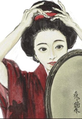 大正浪漫イラスト「櫛」人物完成・白背景
