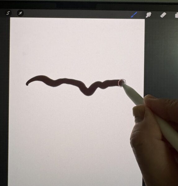 フリーハンドで描いた、波打つように曲がった線