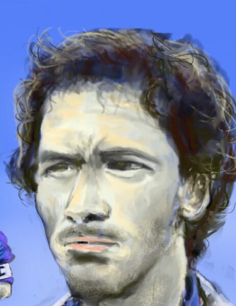 写実タッチで肌の陰影を描いた男性の顔のクローズアップイラスト